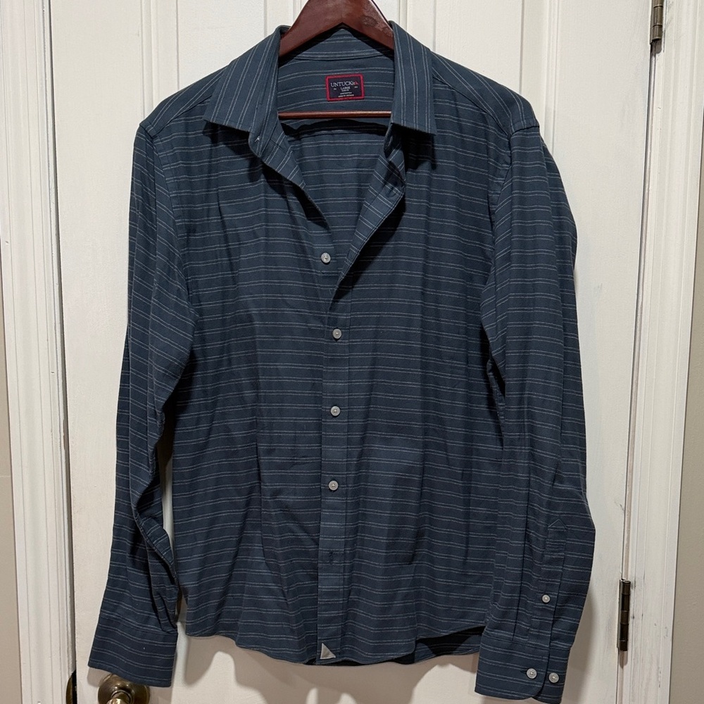 Navy Striped Casual Button Down Shirt
